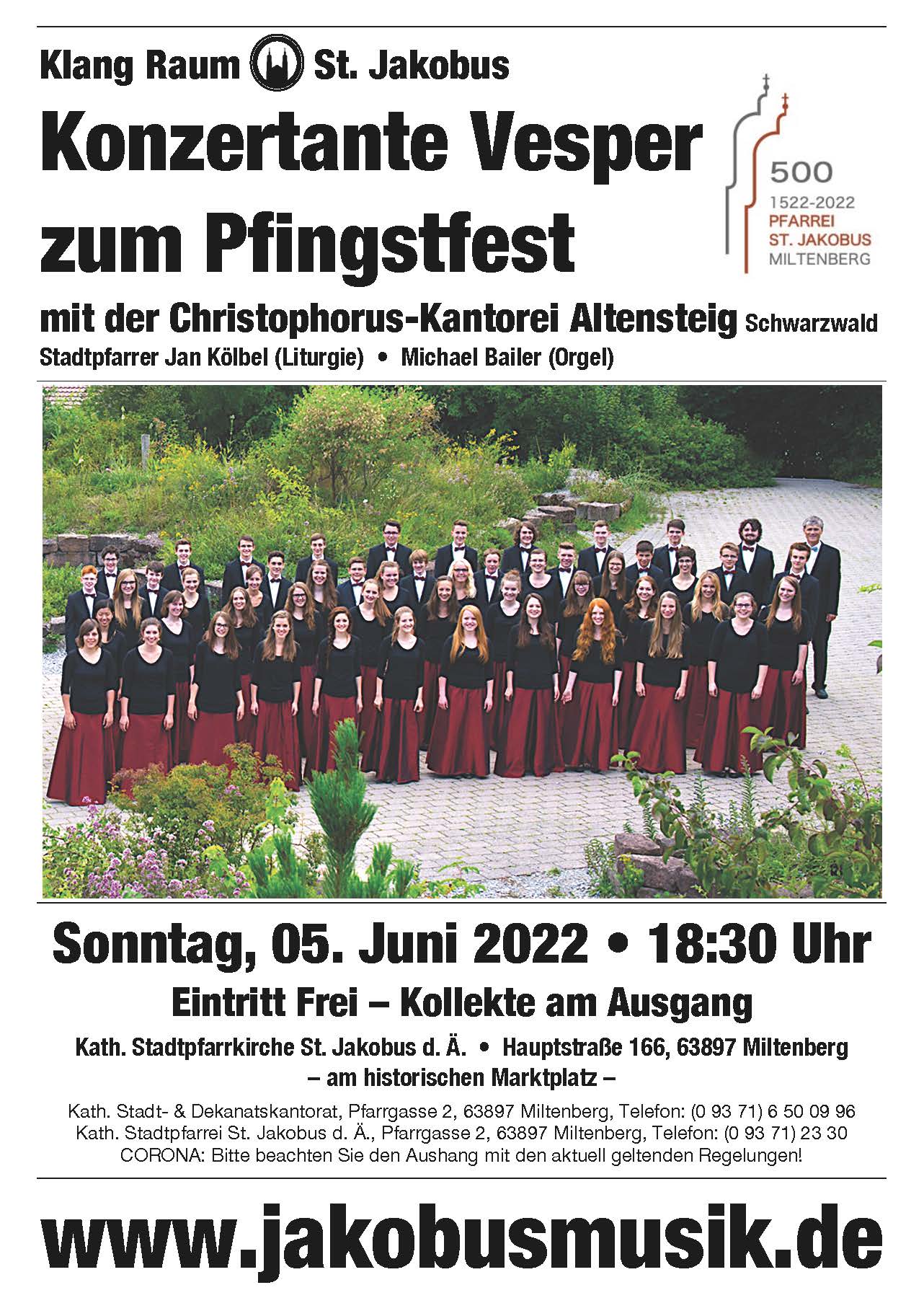Konzertante Pfingstvesper mit der Christophorus-Kantorei Altensteig am 05. Juni 2022