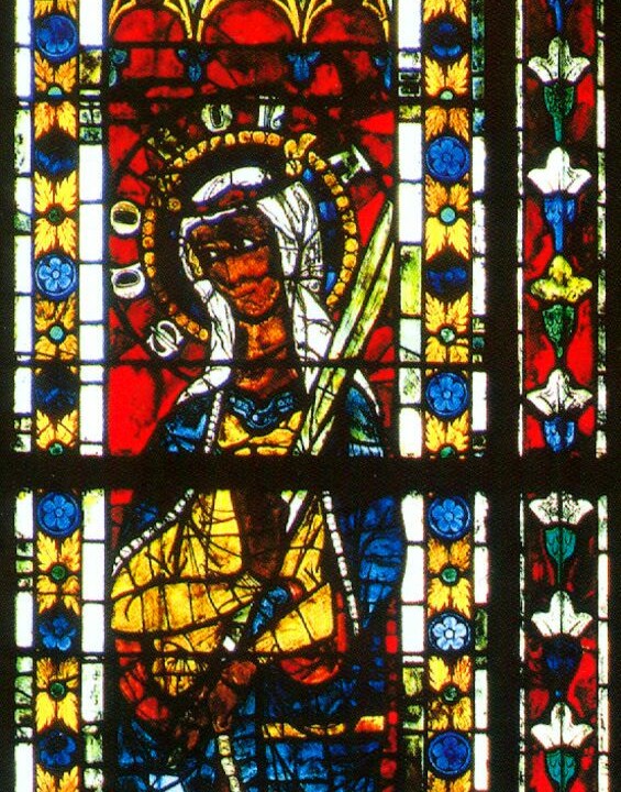 Darstellung der Hl. Corona in einem Kirchenfenster des Straßburger Münsters